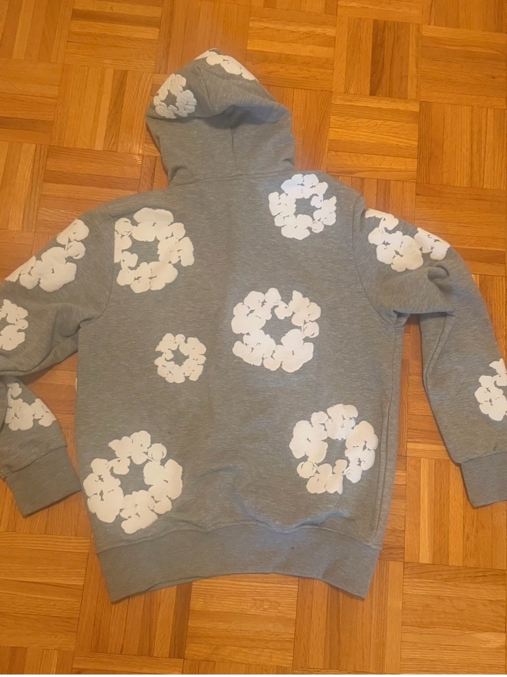 Grey Hoodie Sweatshirt with White Floral Prints - Men